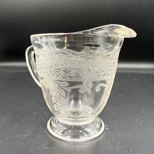 Vintage MacBeth Evans Stippled Rose Band Clear Depression Glass Creamer Cup